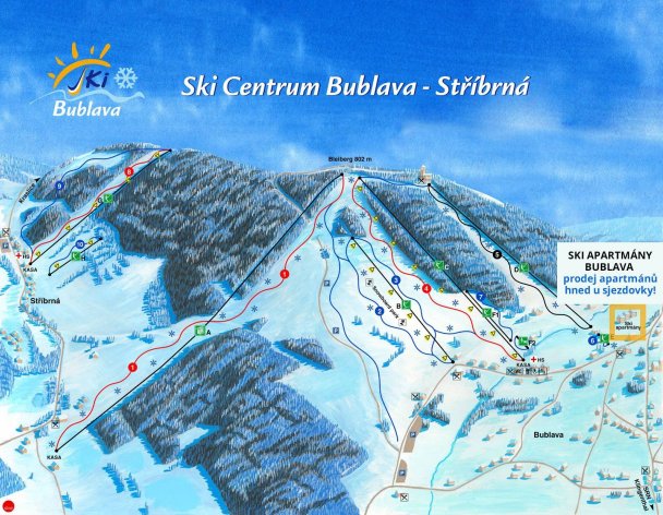 Mapa sjezdovek a lanovek Ski Centra Bublava - Stříbrná