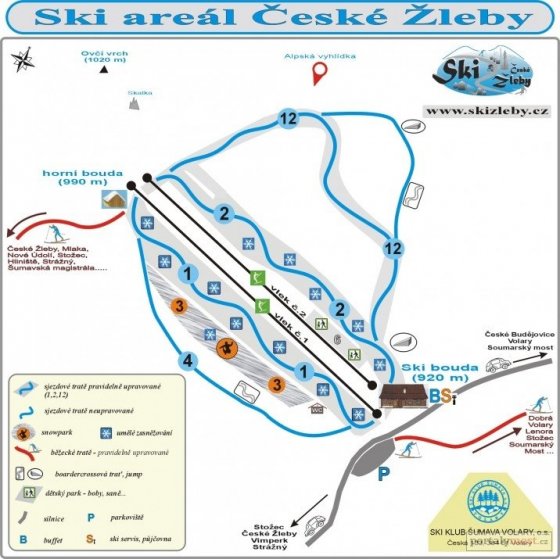 Mapa vleků a sjezdových tratí Ski areál České Žleby