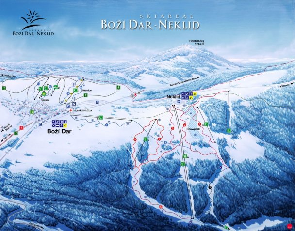 Mapa sjezdovek a lanovek Ski areál Boží dar - Neklid
