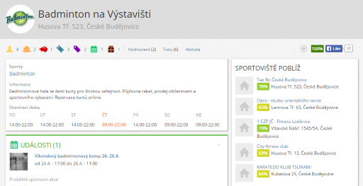 Profil sportoviště Profil sportoviště