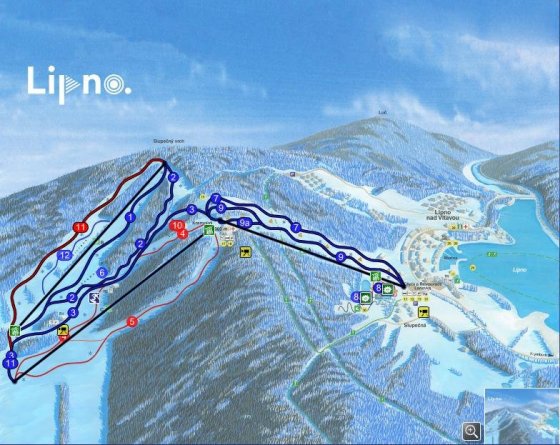 Mapa sjezdovek a lanovek Ski areál Lipno