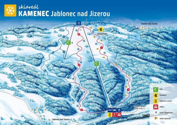Mapa sjezdovek a lanovek Skiareál Kamenec