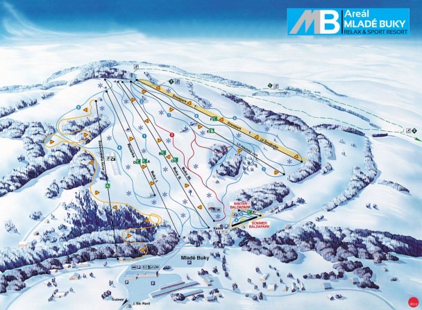 Mapa sjezdovek Skipark Mladé Buky