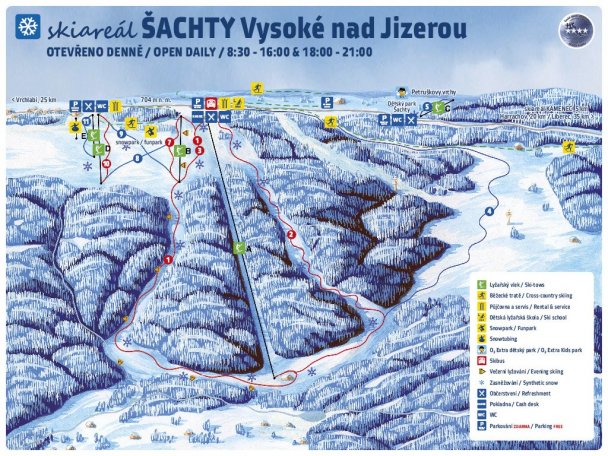 Mapa sjezdovek Skiareálu Šachty