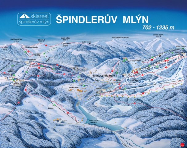 Mapa sjezdovek a lanovek Skiareál Špindlerův Mlýn