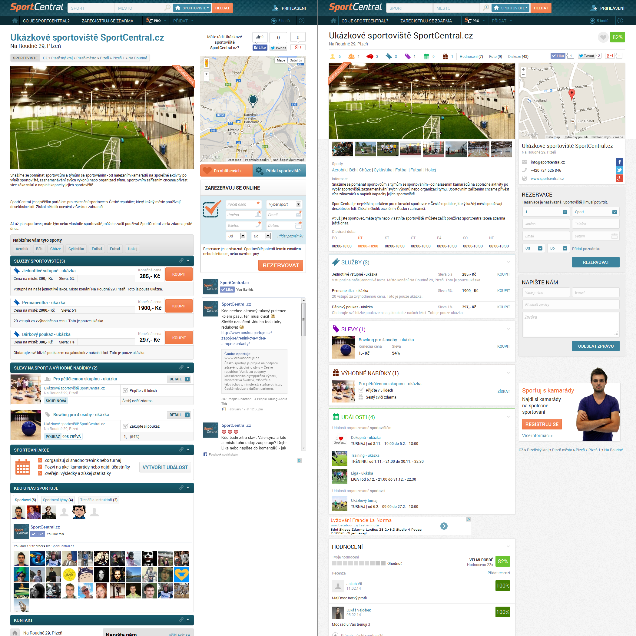 SportCentral redesign profilů sportovních zařízení - srovnání